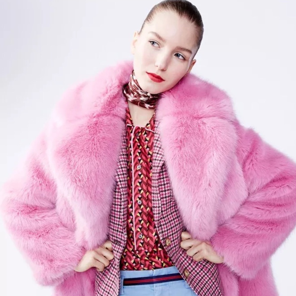 J. Crew Pink Faux Fur Coat
